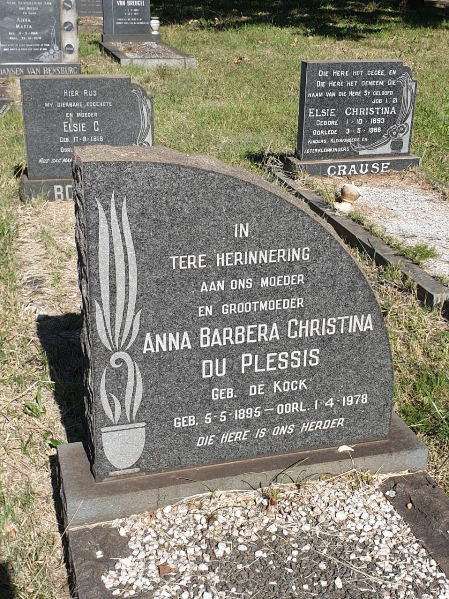 PLESSIS Anna Barbera Christina, du nee DE KOCK 1895-1978