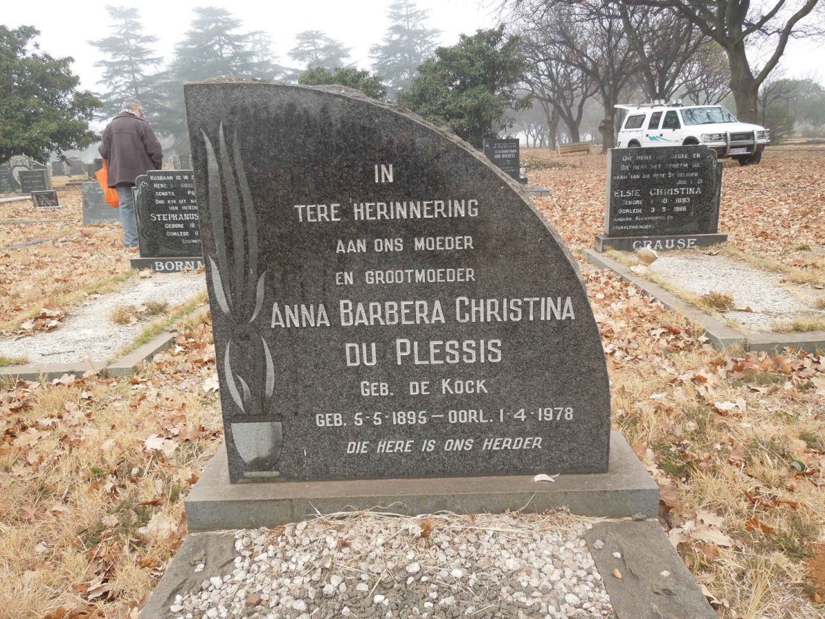 PLESSIS Anna Barbera Christina, du nee DE KOCK 1895-1978