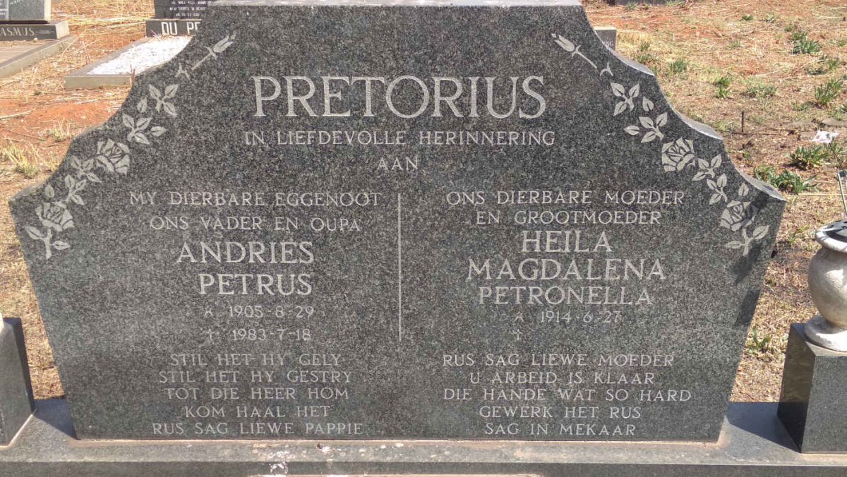 PRETORIUS Andries Petrus 1905-1983 &amp; Heila Magdalena Petronella 1914-