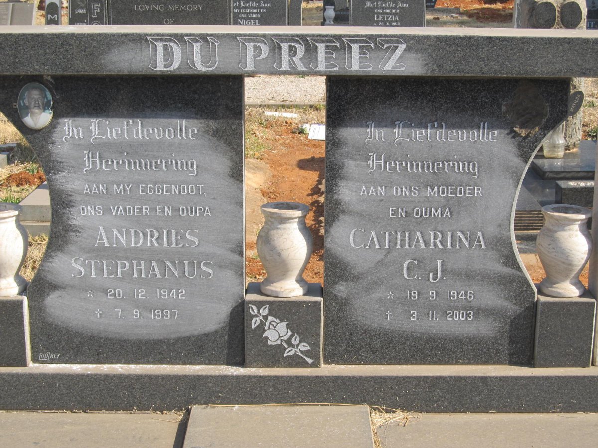 PREEZ Andries Stephanus, du 1942-1997 &amp; Catharina C.J. 1946-2003