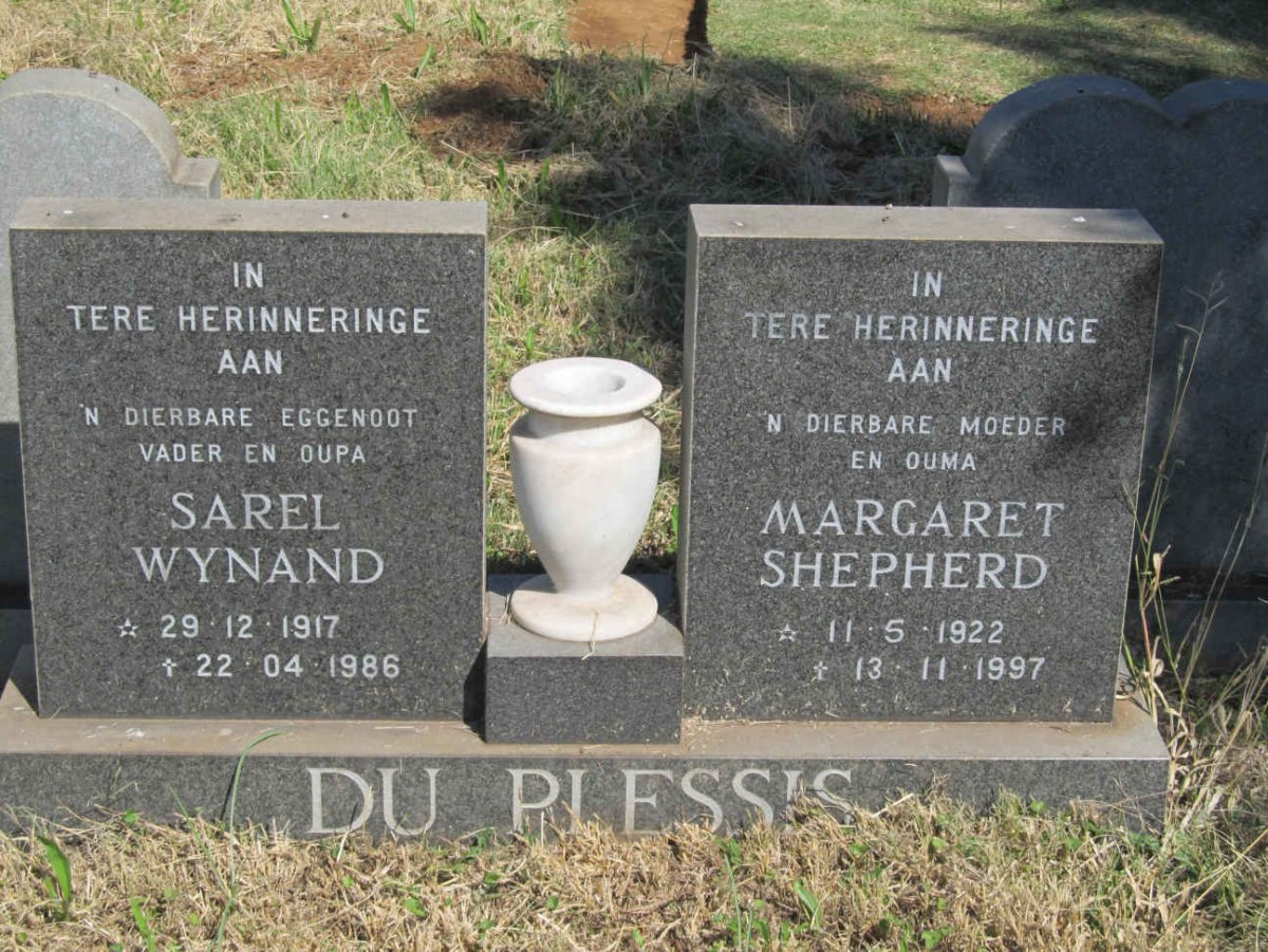 PLESSIS Sarel Wynand, du 1917-1986 &amp; Margaret Shepherd 1922-1997