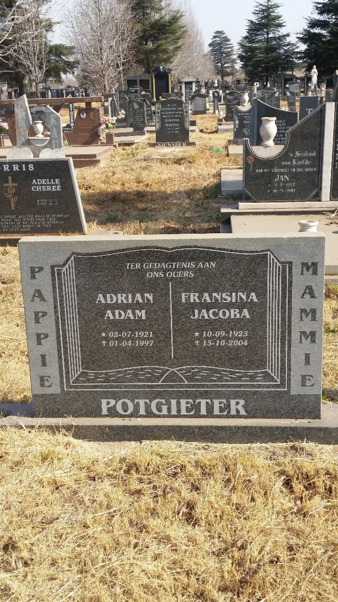 POTGIETER Adrian Adam 1921-1997 &amp; Fransina Jacoba 1923-2004