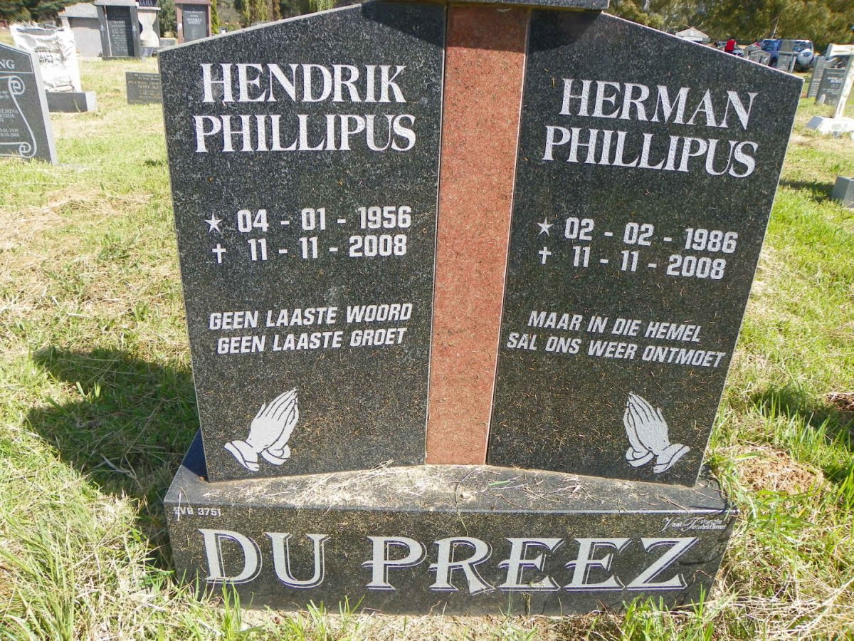 PREEZ Hendrik Phillipus, du 1956-2008 :: DU PREEZ Herman Phillipus 1986-2008