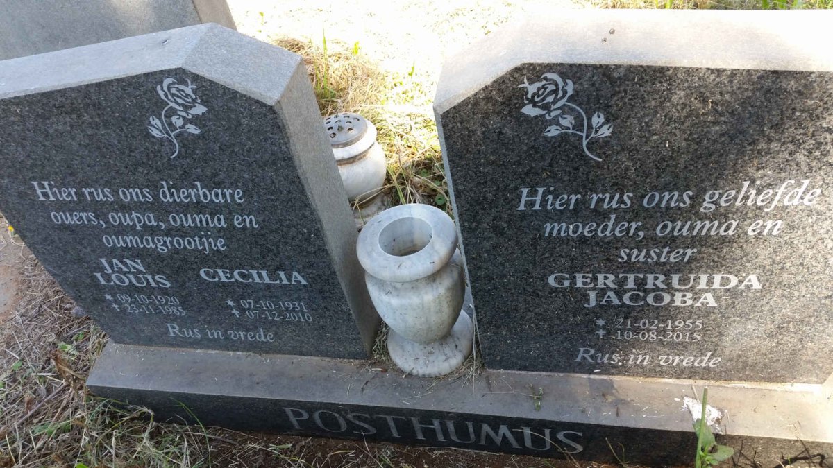 POSTHUMUS Jan Louis 1920-1985 &amp; Cecilia 1931-2010 :: POSTHUMUS Gertruida Jacoba 1955-2015