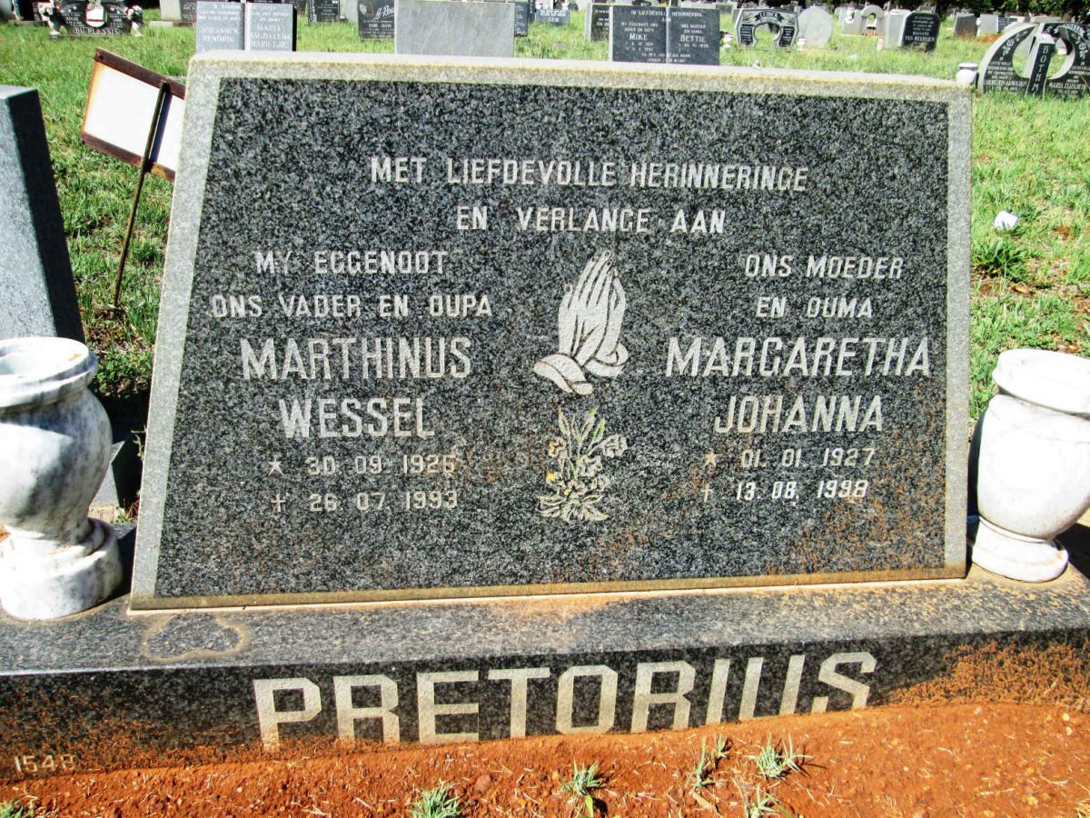 PRETORIUS Marthinus Wessel 1925-1993 &amp; Margaretha Johanna 1927-1998
