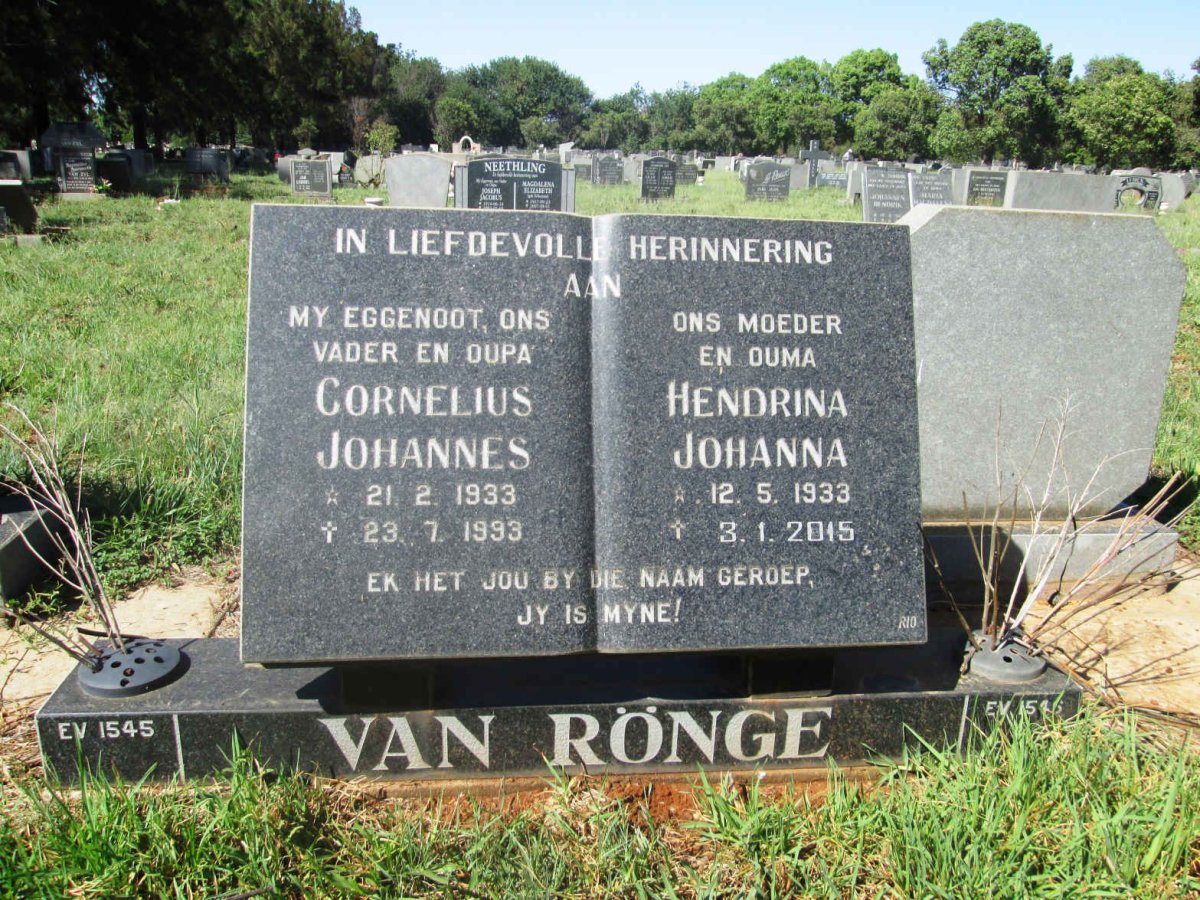 RÖNGE Cornelius Johannes, van 1933-1993 &amp; Hendrina Johanna 1933-2015
