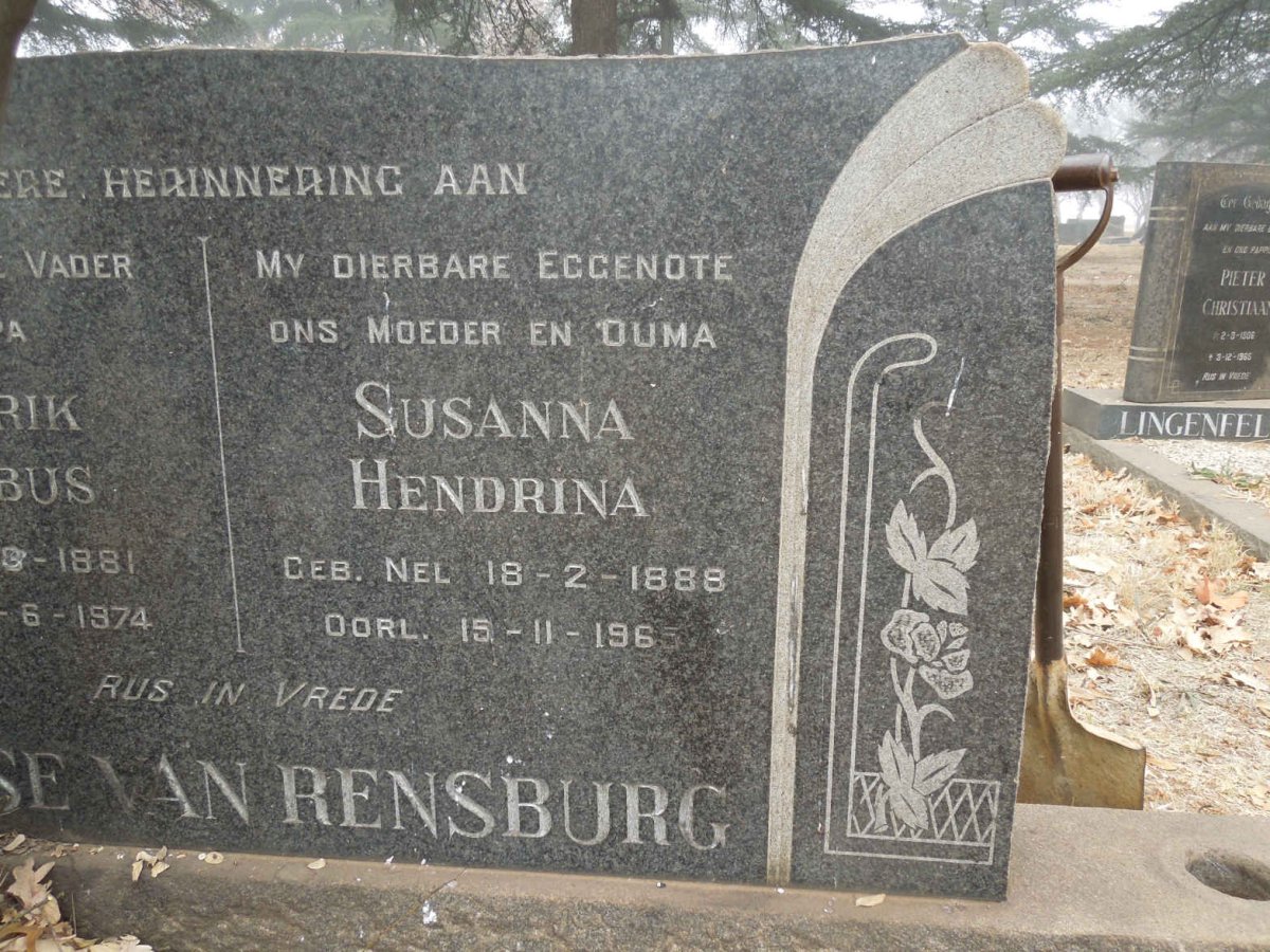 RENSBURG Hendrik Jacobus, Janse van 1881-1974 &amp; Susanna Hendrina 1888-1965