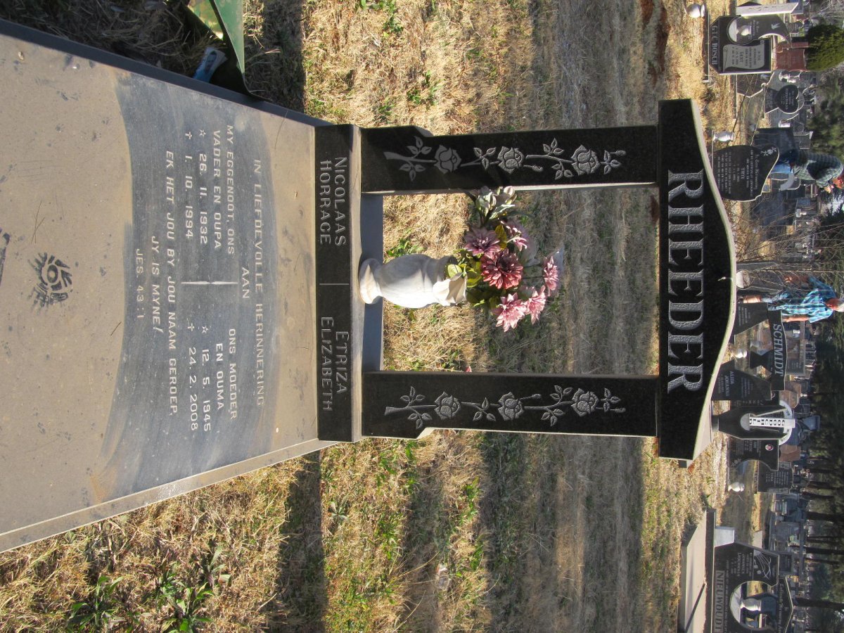 RHEEDER Nicolaas Horrace 1932-1994 &amp; Etriza Elizbeth 1945-2008