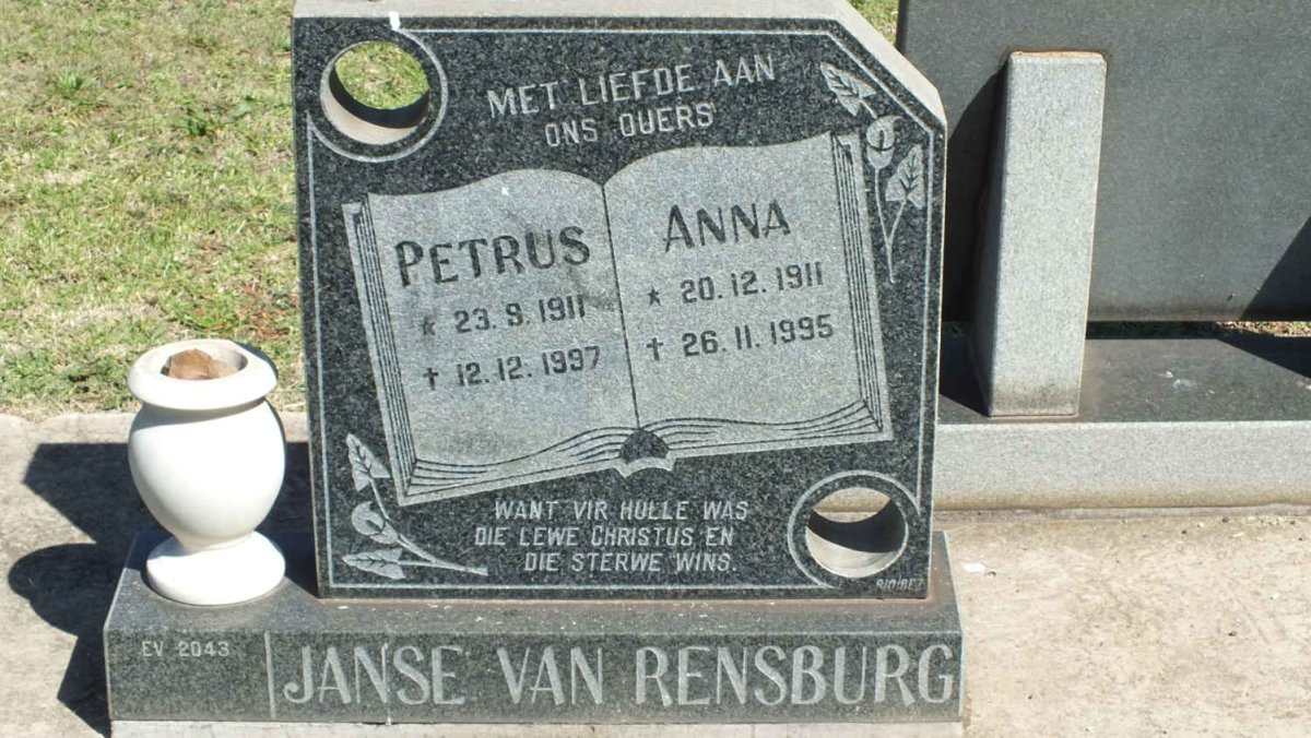 RENSBURG Petrus, Janse van 1911-1997 &amp; Anna 1911-1995
