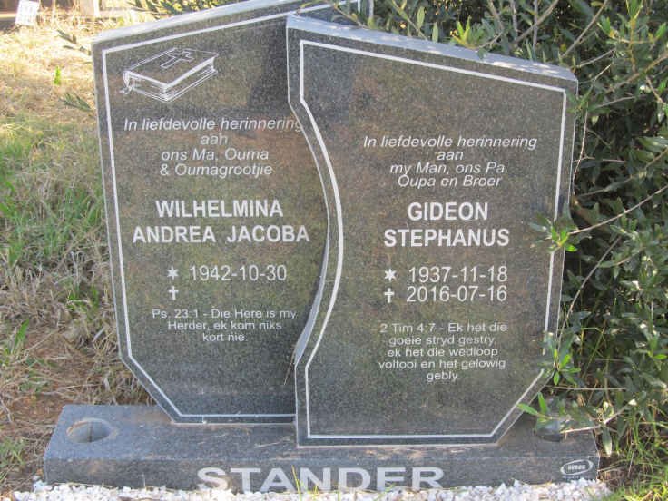 STANDER Gideon Stephanus 1937-2016 &amp; Wilhelmina Andrea Jacoba 1942-