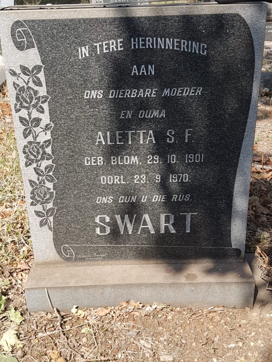 SWART Aletta S.F. nee BLOM 1901-1970