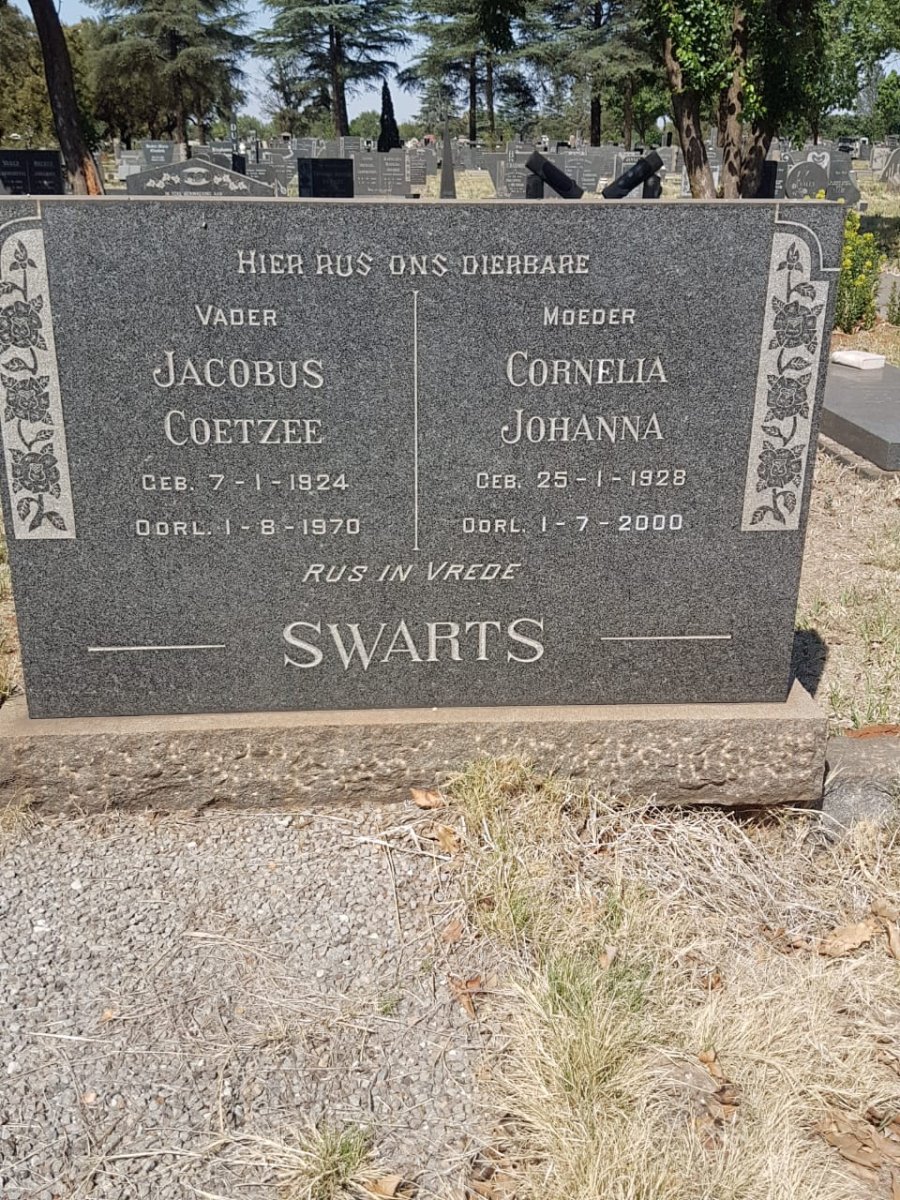 SWARTS Jacobus Coetzee 1924-1970 &amp; Cornelia Johanna 1928-2000