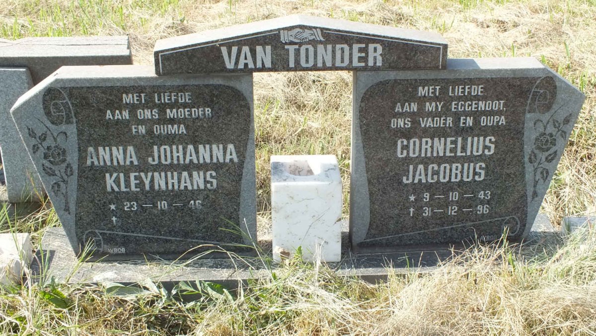 TONDER Cornelius Jacobus, van 1943-1996 &amp; Anna Johanna Kleynhans 1946-
