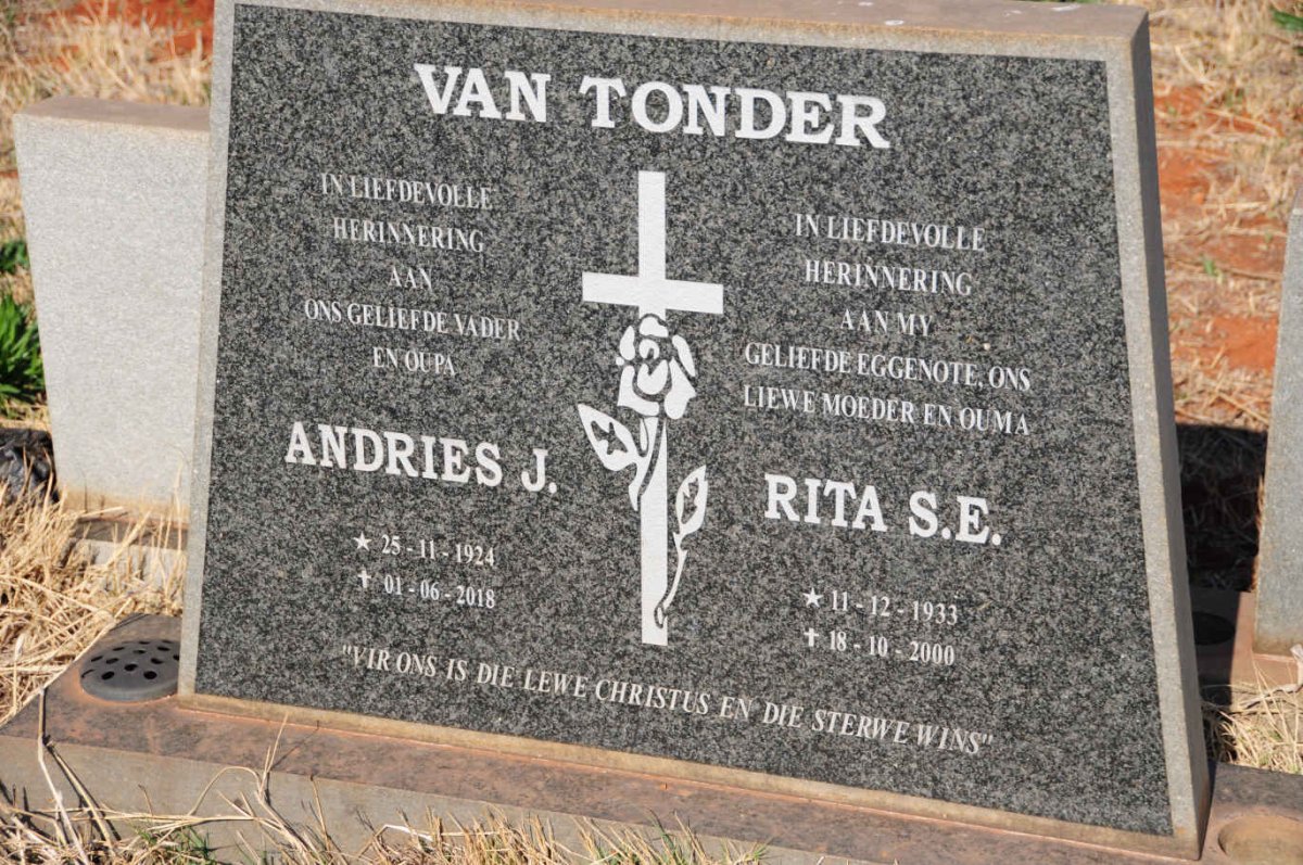 TONDER Andries J., van 1924-2018 & Rita S.E. 1933-2000