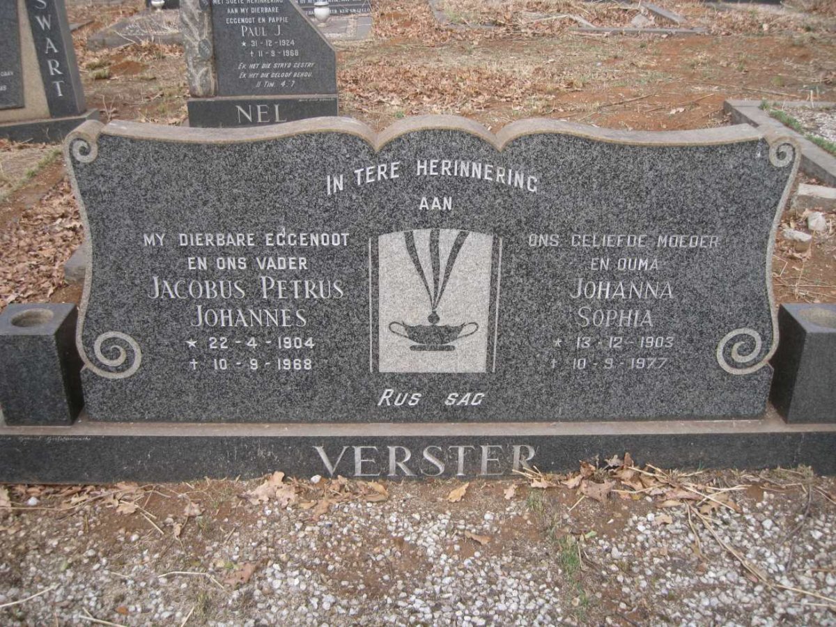 VERSTER Jacobus Petrus Johannes 1904-1968 &amp; Johanna Sophia 1903-1977