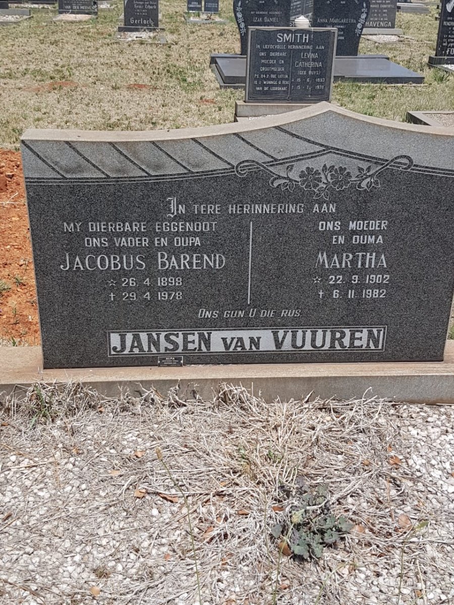 VUUREN Jacobus Barend, Jansen van 1898-1978 &amp; Martha 1902-1982