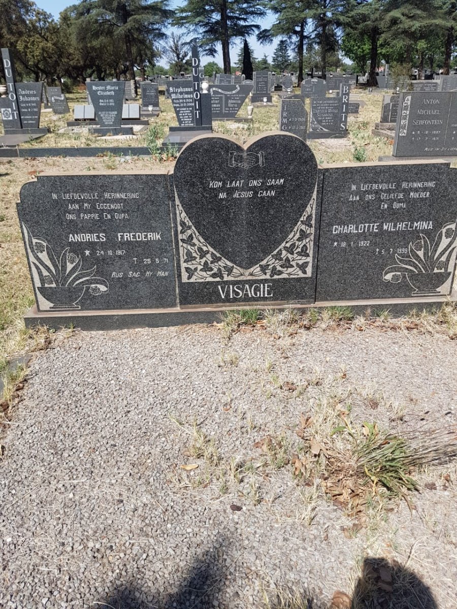 VISAGIE Andries Frederik 1917-1971 &amp; Charlotte Wilhelmina 1922-1999