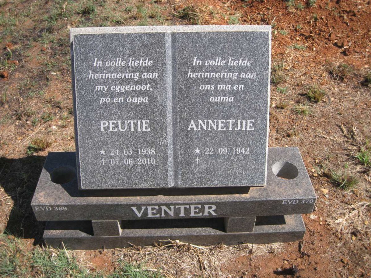 VENTER Peutie 1938-2010 &amp; Annetjie 1942-