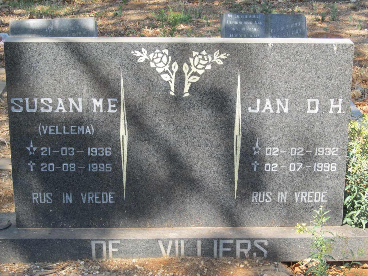 VILLIERS Jan D.H., de 1932-1996 &amp; Susan M.E. VELLEMA 1936-1995