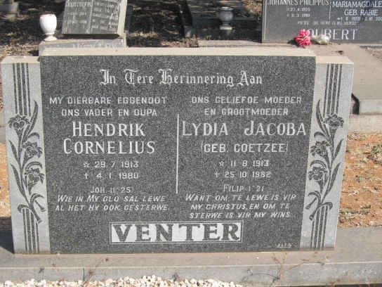 VENTER Hendrik Cornelius 1913-1980 &amp; Lydia Jacoba COETZEE 1913-1982