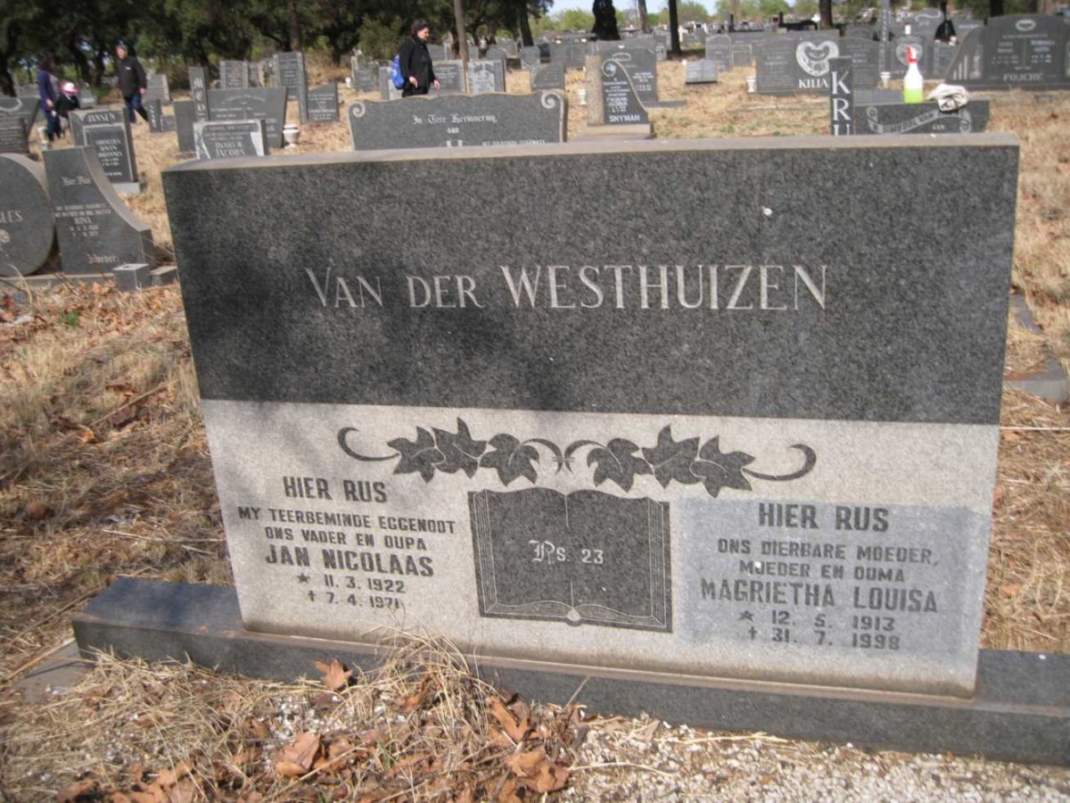 WESTHUIZEN Jan Nicolaas, van der 1922-1971 &amp; Magrietha Louisa 1913-1998