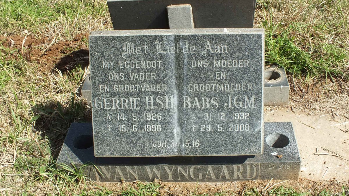 WYNGAARD H.S.H., van 1926-1996 &amp; J.G.M. 1932-2008