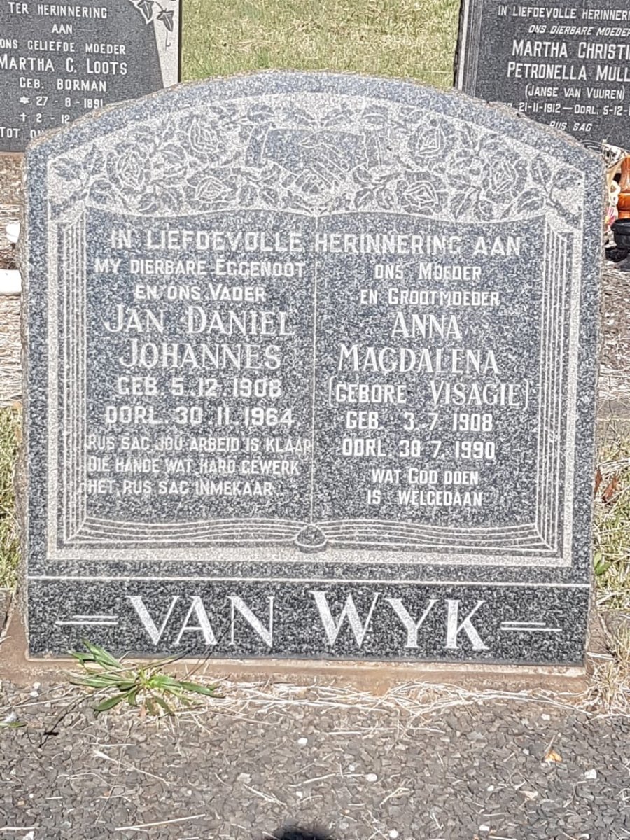 WYK Jan Daniel Johannes, van 1908-1964 &amp; Anna Magdalena VISAGIE 1908-1990