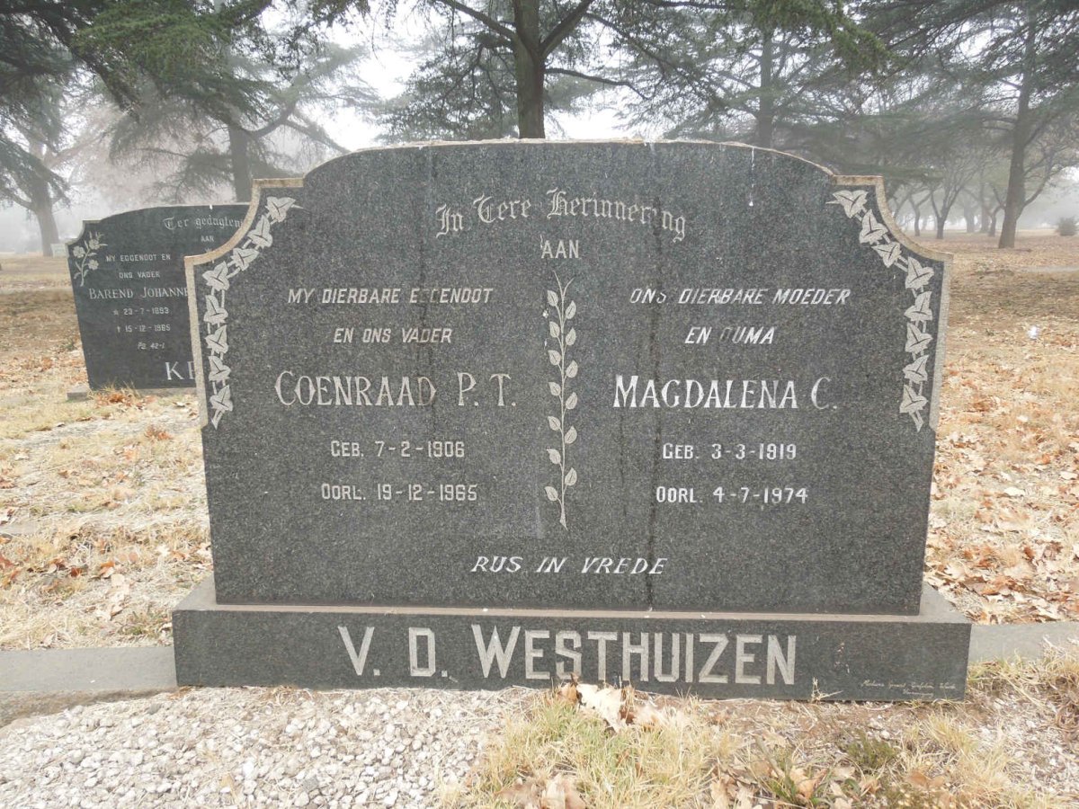 WESTHUIZEN Coenraad P.T., v.d. 1906-1965 &amp; Magdalena C. 1919-1974