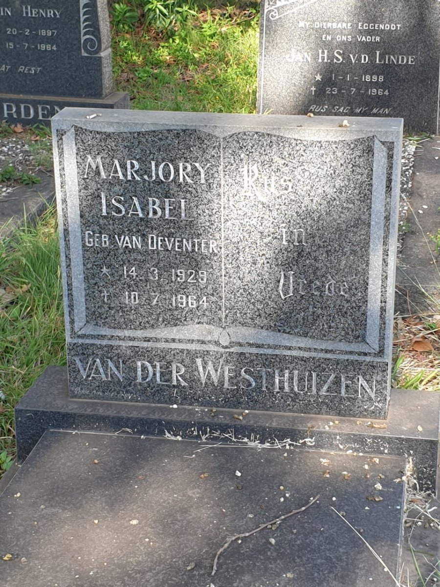WESTHUIZEN Marjorie Isabel, van der nee VAN DEVENTER 1929-1964