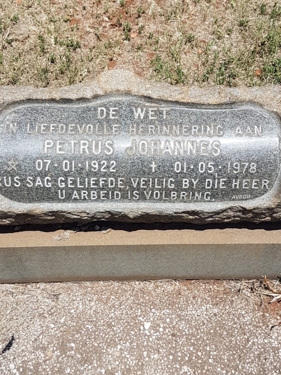 WET Petrus Johannes, de 1922-1978