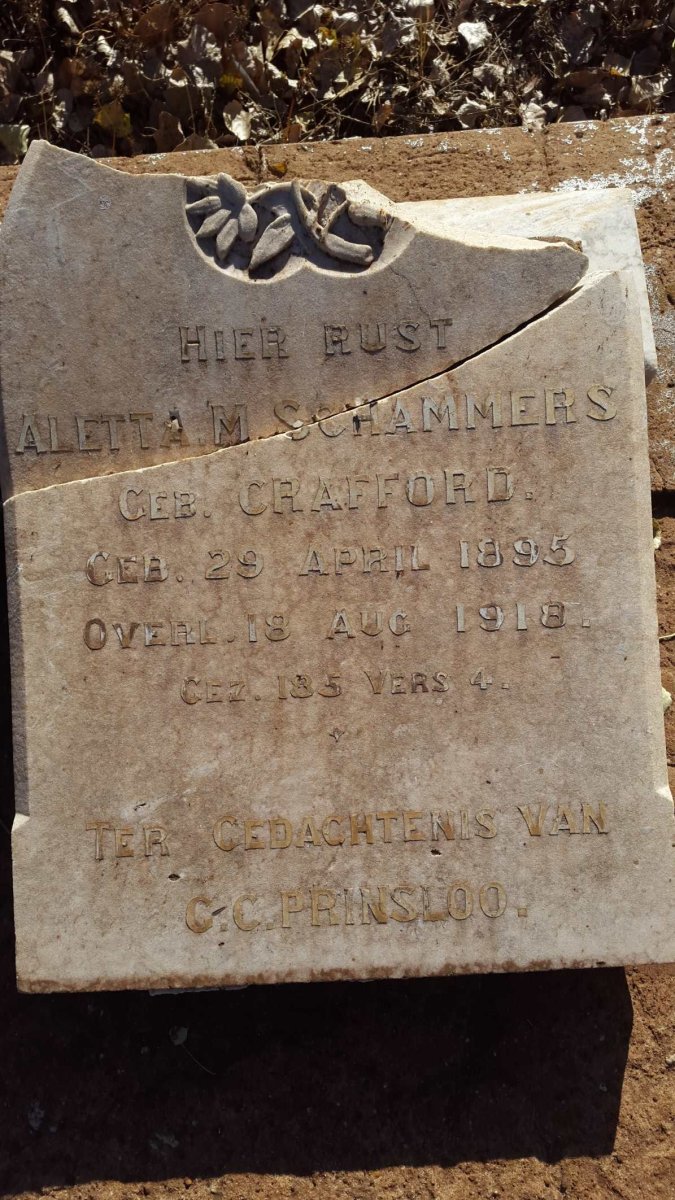 SCHAMMERS Aletta M. nee CRAFFORD 1895-1918