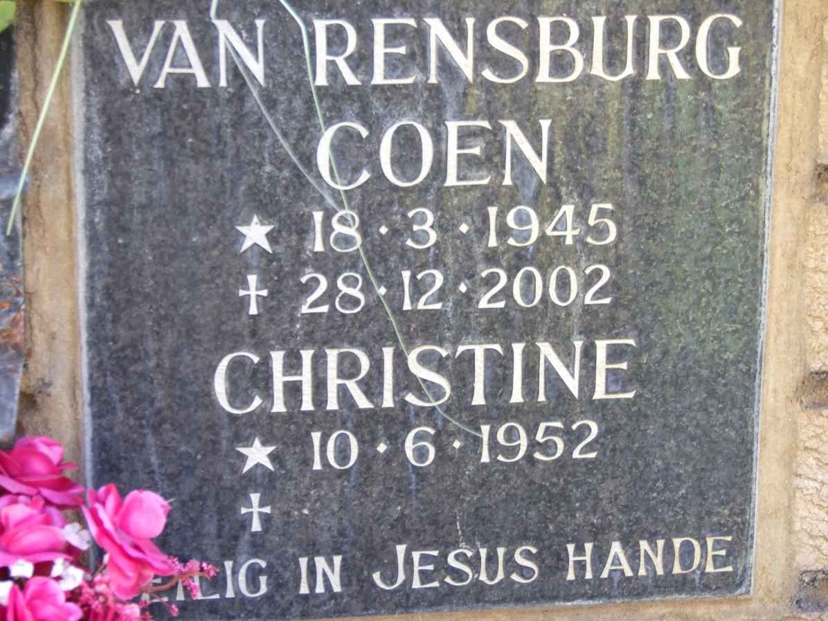 RENSBURG Coen, van 1945-2002 &amp; Christine 1952-