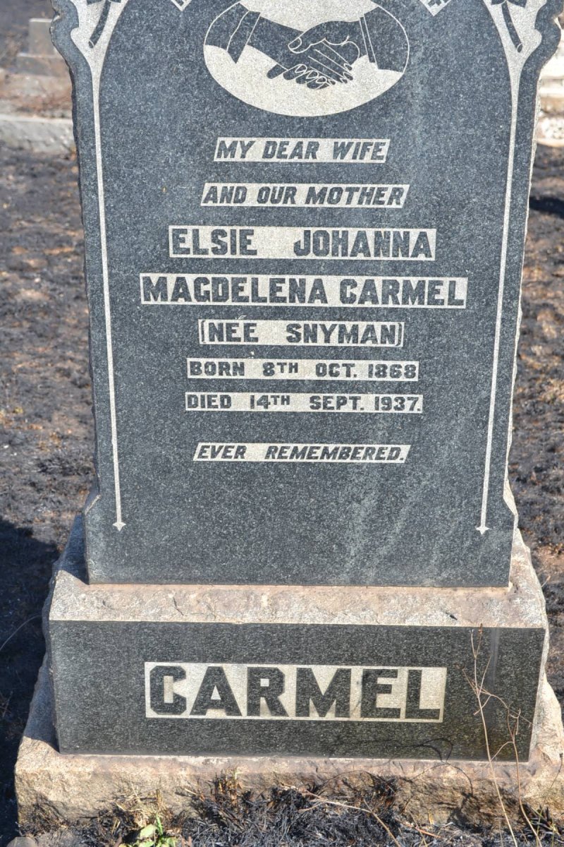 CARMEL Elsie Johanna Magdelena nee SNYMAN 1868-1937