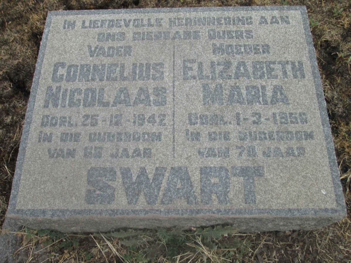 SWART Cornelius Nicolaas -1942 &amp; Elizabeth Maria -1956