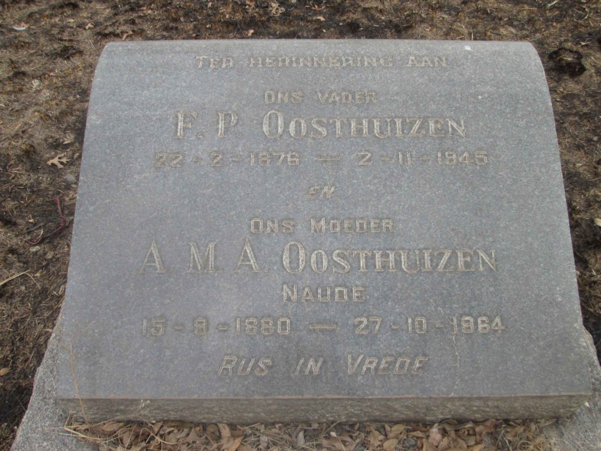 OOSTHUIZEN F.P. 1876-1945 &amp; A.M.A. 1880-1964