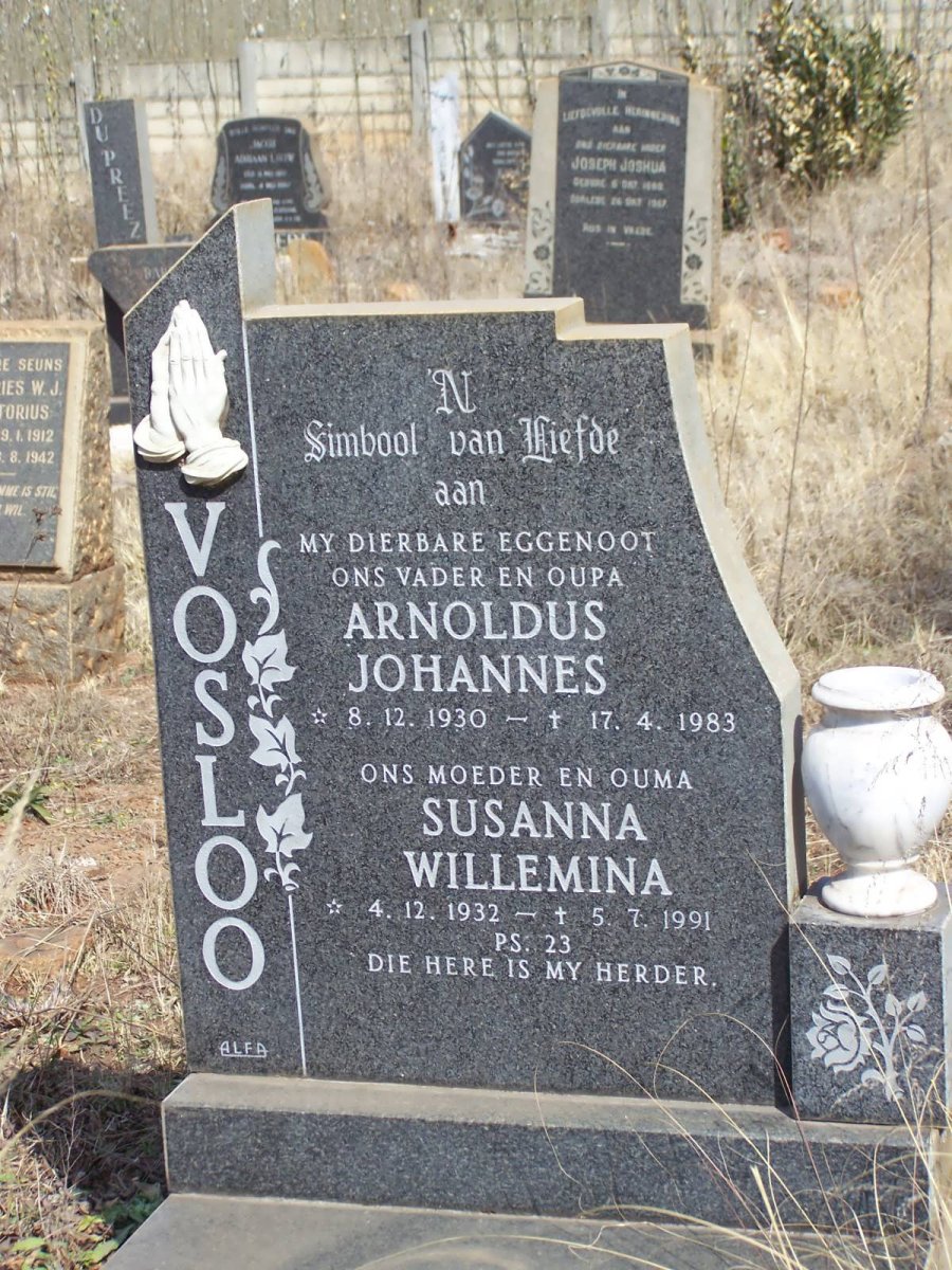VOSLOO Arnoldus Johannes 1930-1983 &amp; Susanna Willemina 1932-1991
