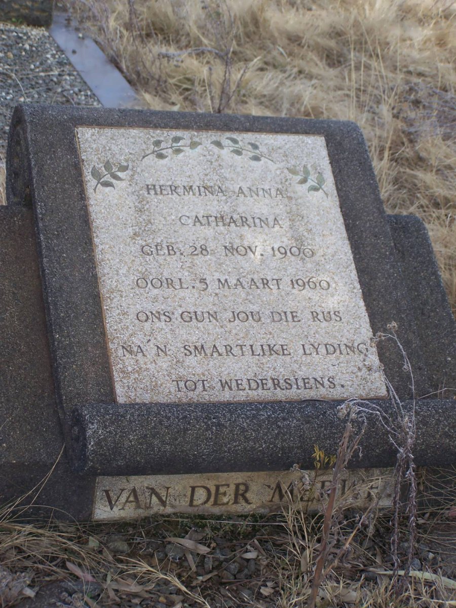 MERWE Hermina Anna Catharina, van der 1900-1960