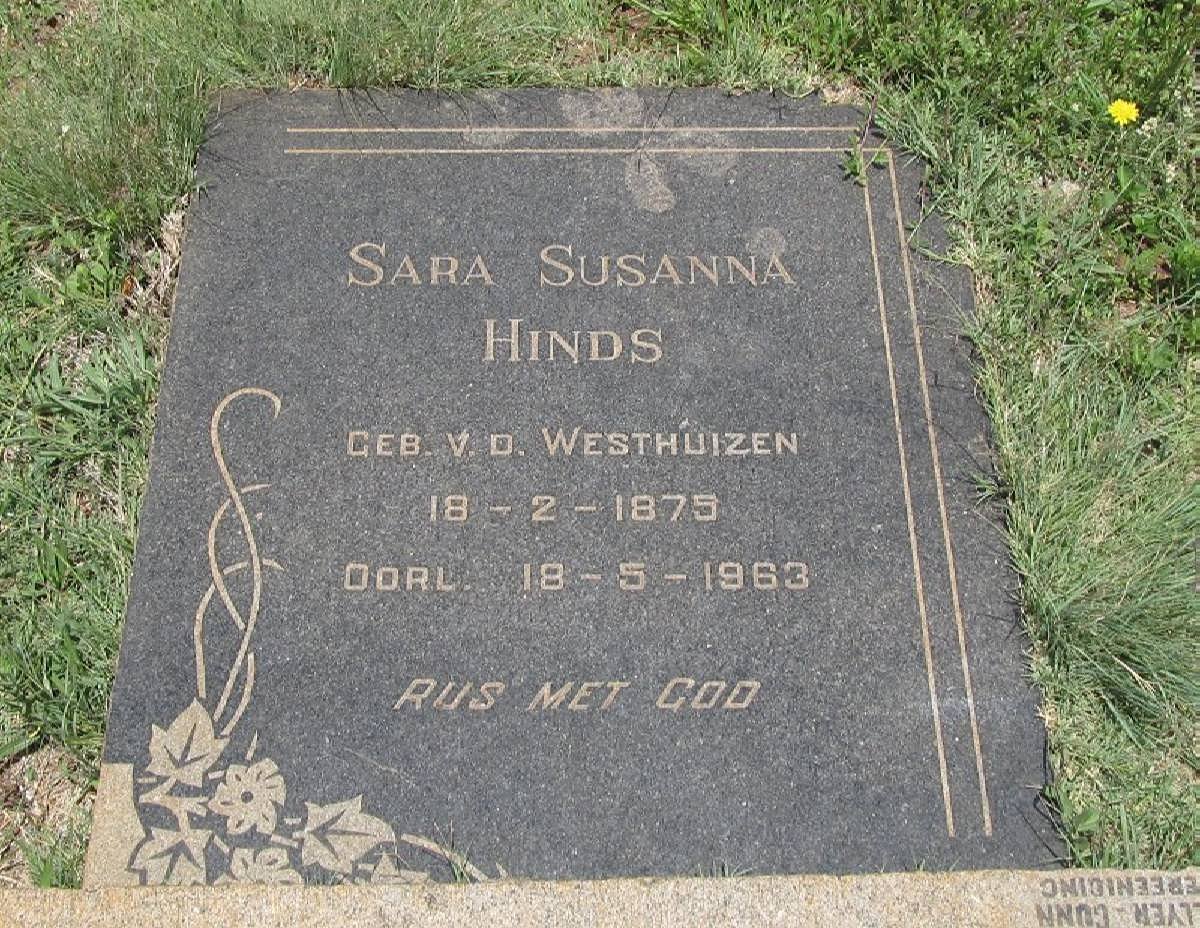 HINDS Sara Susanna nee V.D. WESTHUIZEN 1875-1963