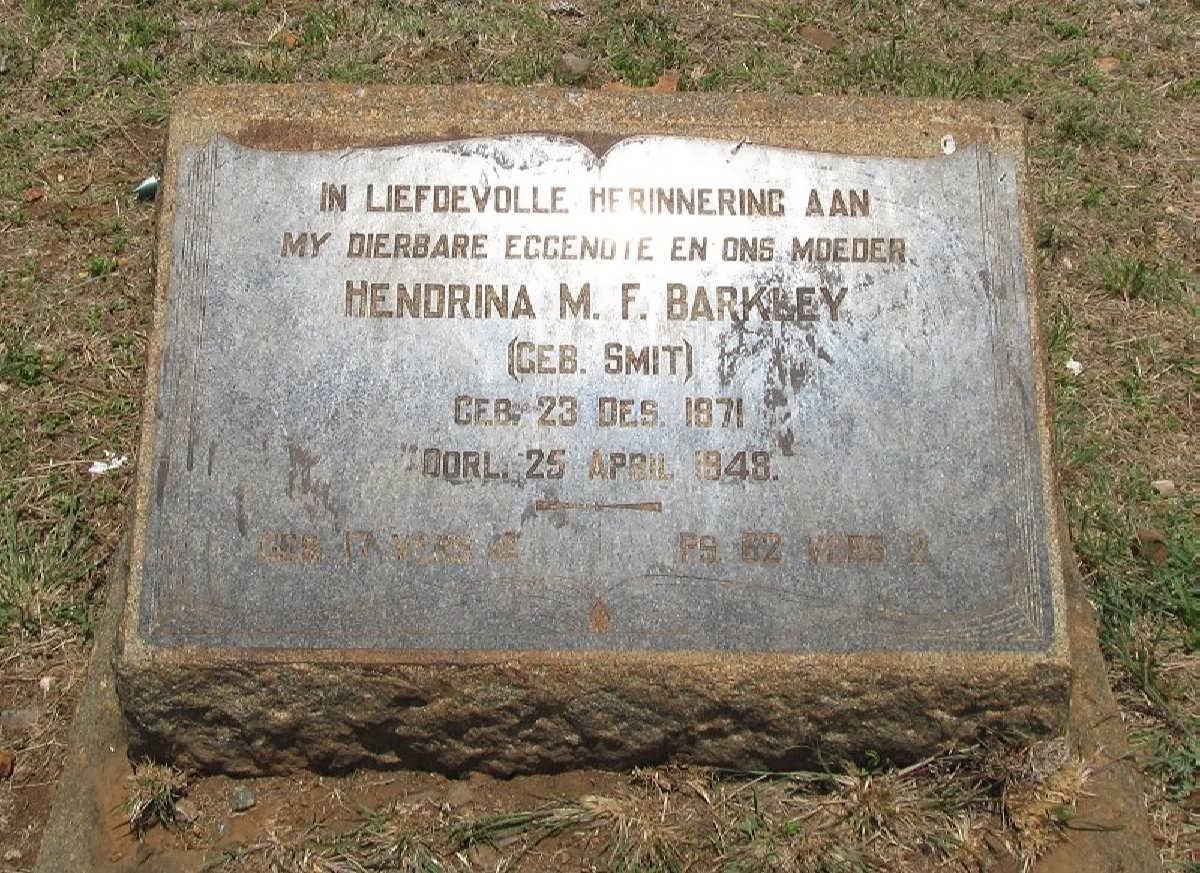 BARKLEY Hendrina M.F. nee SMIT 1871-1948