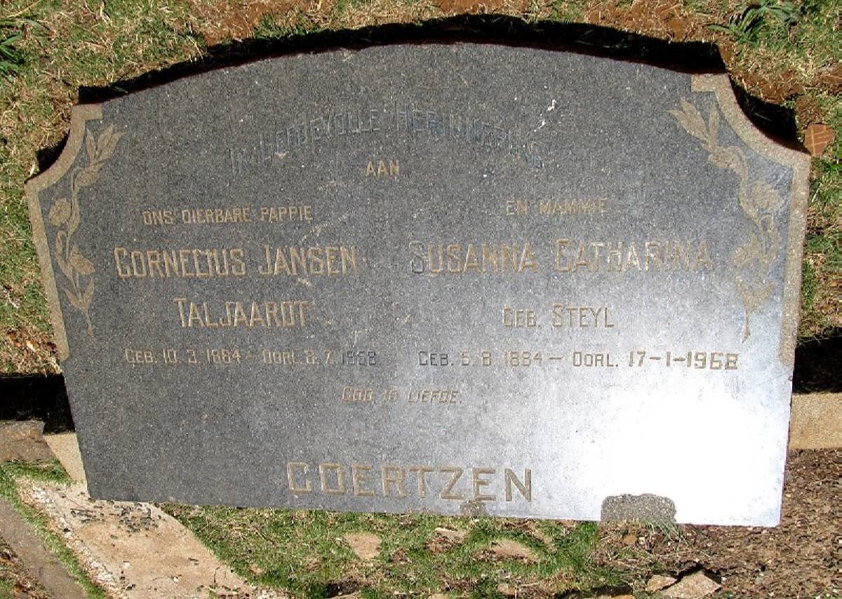 COERTZEN Cornelius Jansen Taljaardt 1884-1958 &amp; Susanna Catharina STEYL 1884-1968