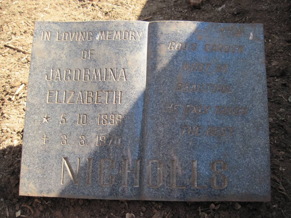 NICHOLLS Jacobmina Elizabeth 1899-1970