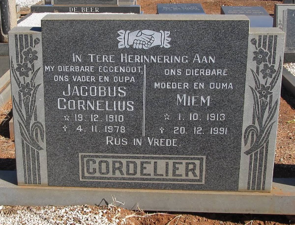 CORDELIER Jacobus Cornelius 1910-1978 &amp; Miem 1913-1991