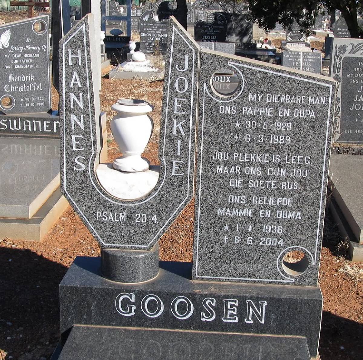 GOOSEN Hannes 1929-1989 &amp; Joekie 1936-2004