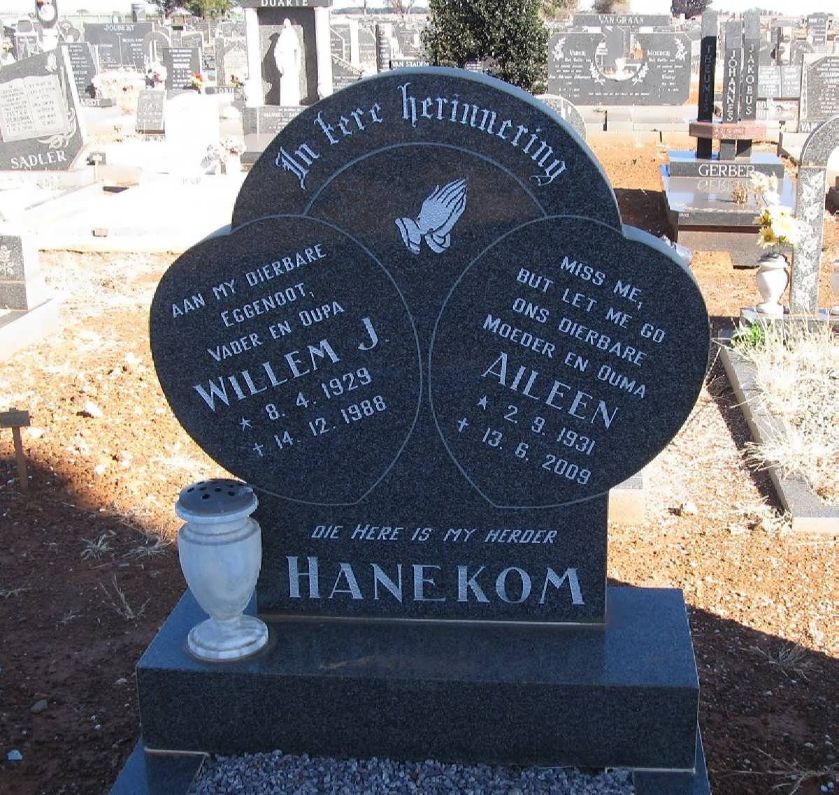 HANEKOM Willem J. 1929-1988 &amp; Aileen 1931-2009