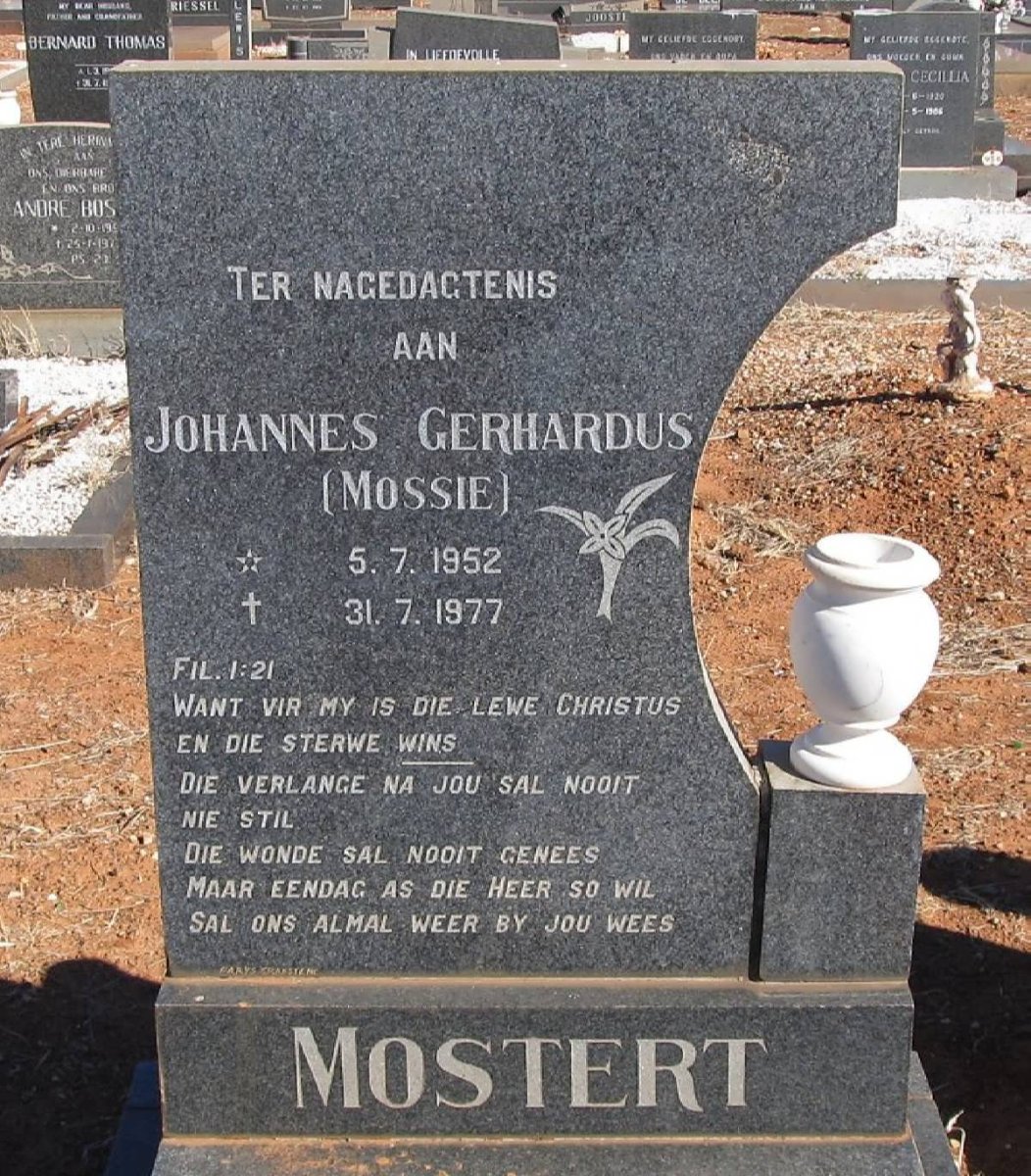 MOSTERT Jacobus Gerhardus 1952-1977