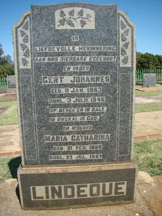 LINDEQUE Gert Johannes 1863-1948 &amp; Maria Catharina 1866-1957