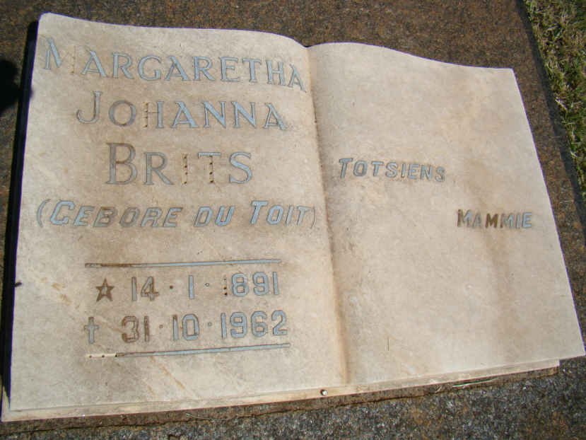 BRITS Margaretha Johanna nee DU TOIT 1891-1962