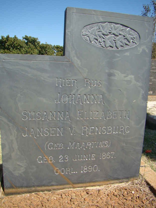 RENSBURG Johanna Susanna Elizabeth, Jansen v. nee MAARTINS 1867-1890